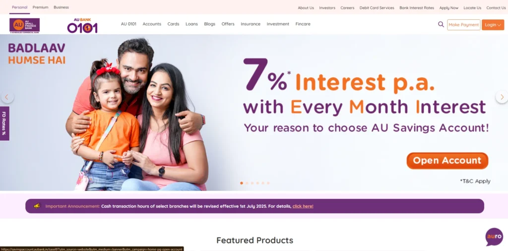 Finance Company in Jaipur - AU Small Finance Bank Limited