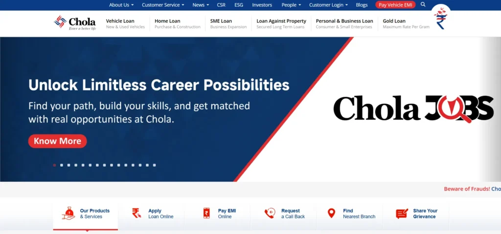 Finance Company in Chennai -Cholamandalam Investment and Finance Company Limited (Chola)