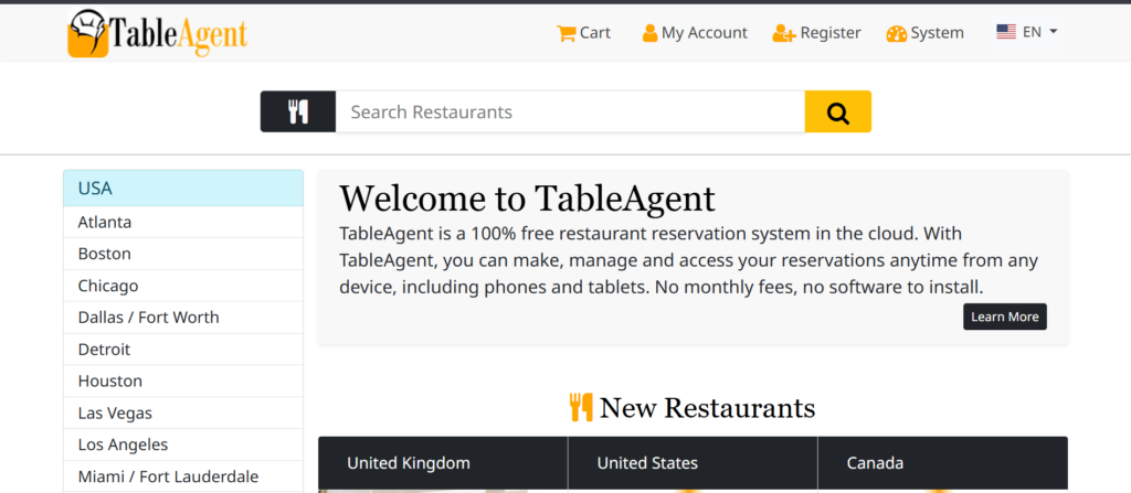 restaurant reservation software - TableAgent 
