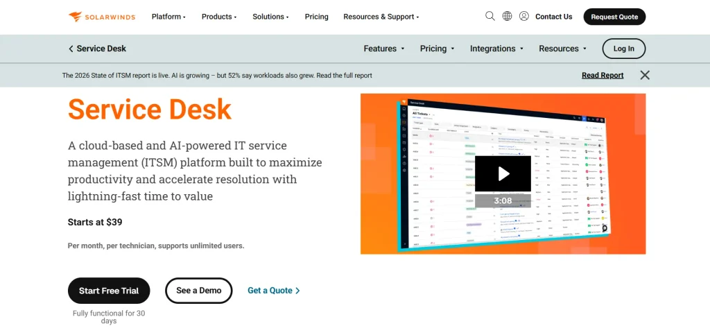 IT Asset Management Software- S​olarWinds Service Desk