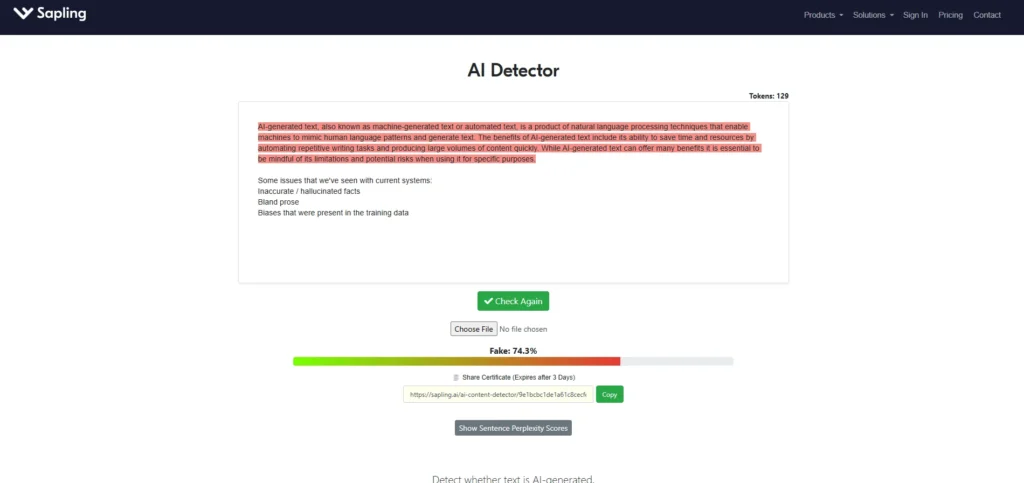 AI Content Detector - Sapling