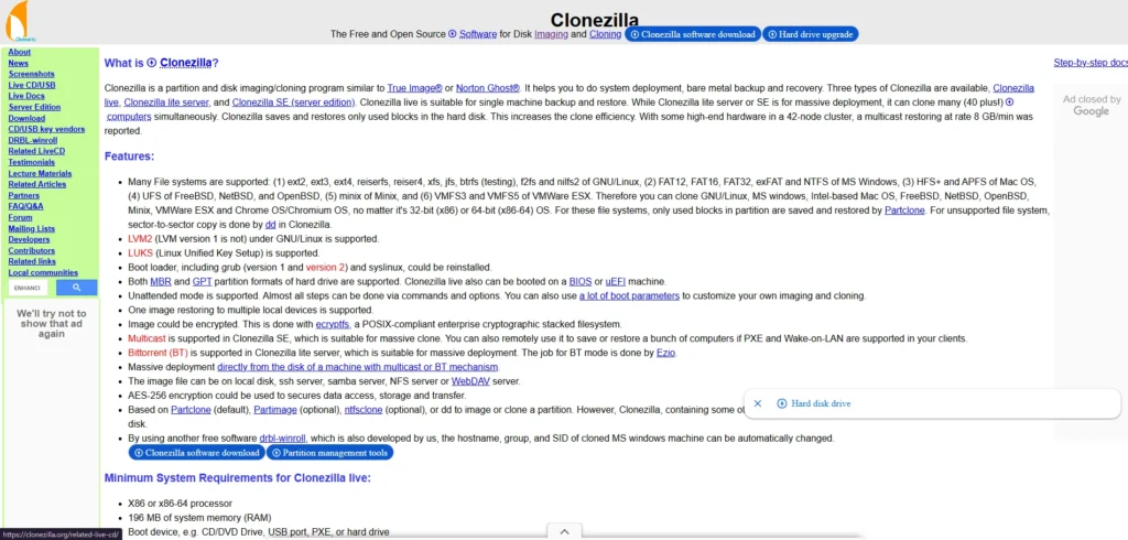Clonezilla-Hard Drive Cloning Software