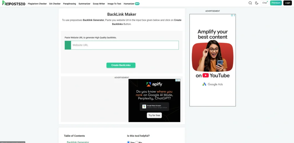 YouTube Backlink Generator Tool-Prepostseo