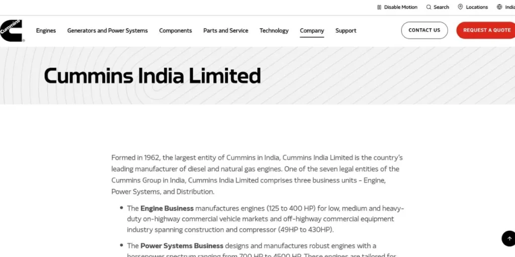 Manufacturing Companies in Pune - Cummins India Limited