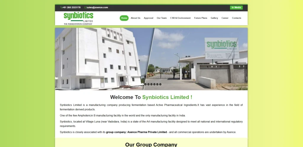 Manufacturing companies in Vadodara- Synbiotics Limited