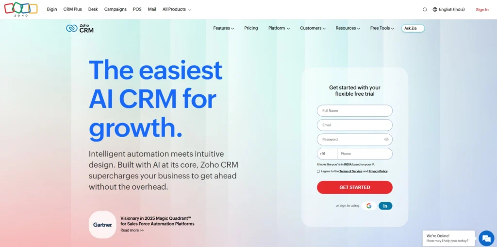 CRM Software for Startups -Zoho CRM