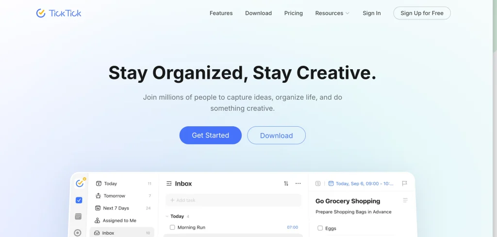 App for time management - Tick 